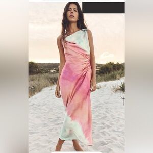Zara Pink-to-Green Ombre Satin Maxi Slip Dress